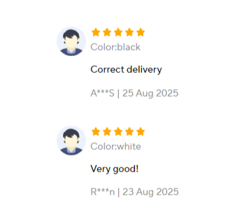 Two customer reviews with star ratings on a white background